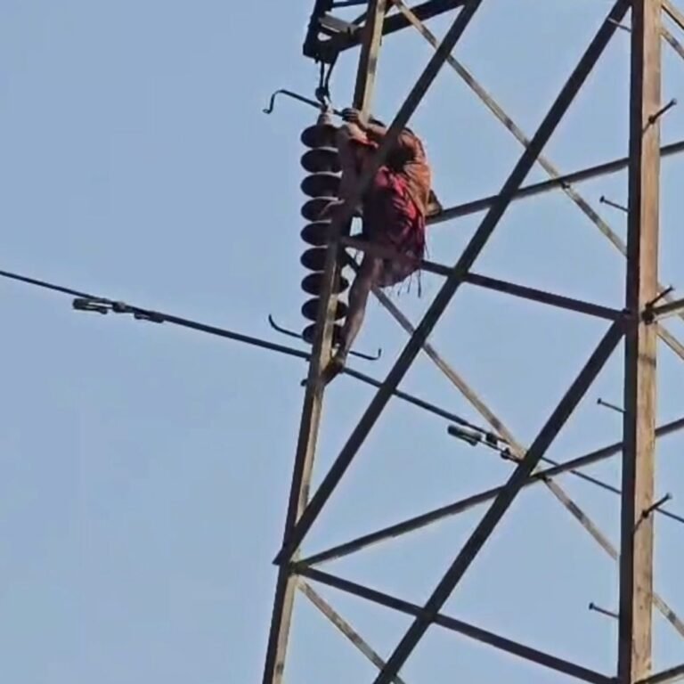 पत्नी से नाराज पति हाईटेंशन तार के टावर पर चढ़ा:कोरबा में शराब पीने के लिए 500 मांगे, नहीं दिए तो किया हंगामा
