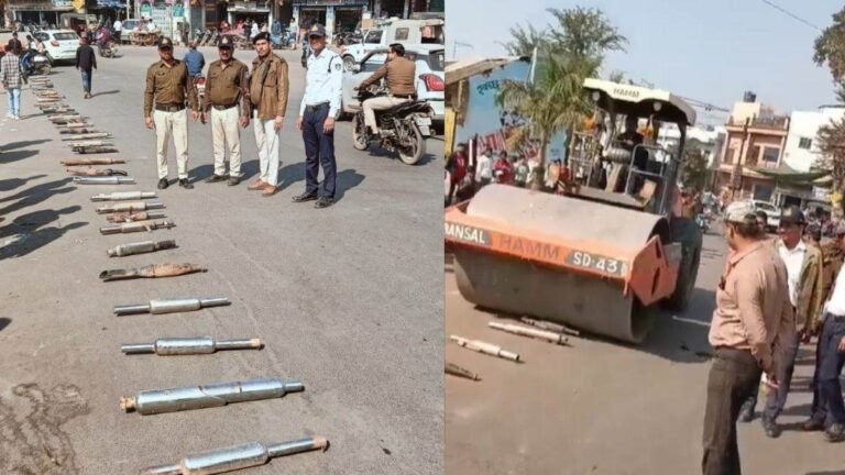 विदिशा में पहली बार 41 मॉडिफाइड साइलेंसर पर चला रोड रोलर, तेज आवाज वाली बाइक पर जारी रहेगा एक्शन
