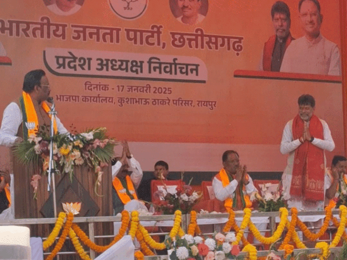 किरणदेव सिंह फिर चुने गए छत्तीसगढ़ भाजपा अध्यक्ष:राष्ट्रीय महामंत्री तावड़े ने किया ऐलान, चुनाव अधिकारी बोले- 3 सेट के नामांकन में एक ही नाम