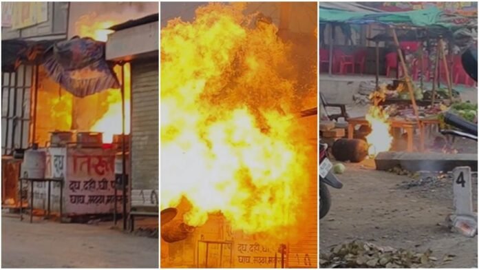Video: रॉकेट की तरह उड़ा जलता हुआ गैस सिलेंडर, भयानक लपटें देख लोगों के होश उड़े
