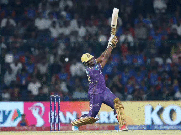 रसेल ने स्टार्क को 106 मीटर लंबा सिक्स लगाया:चमीरा ने छलांग लगाकर कैच लपका; नरेन के डायरेक्ट हिट से राहुल रनआउट