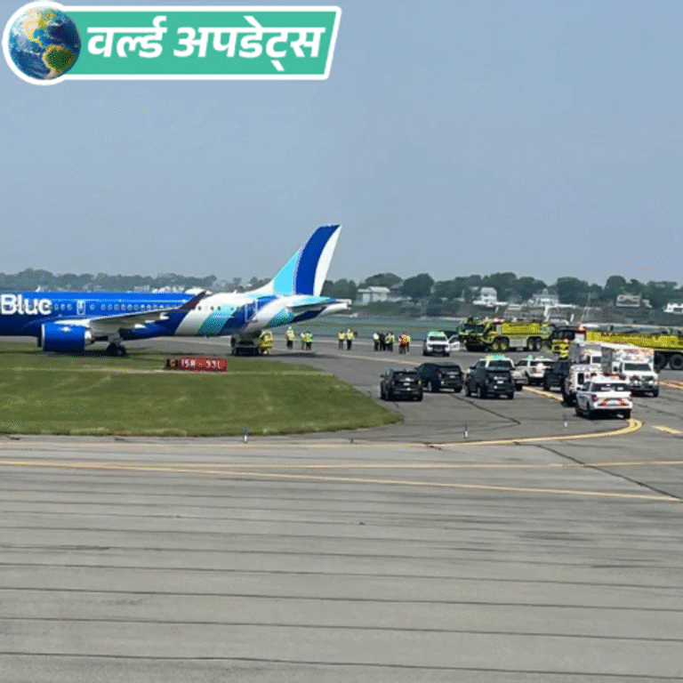 वर्ल्ड अपडेट्स:बोस्टन एयरपोर्ट पर जेटब्लू विमान रनवे से फिसला; प्लेन के मुड़ते वक्त हुआ हादसा