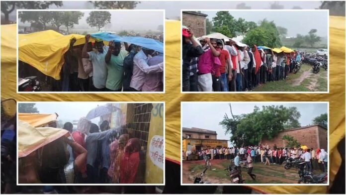 MP के शहडोल में खाद के लिए तेज बारिश में खड़े रहे किसान, वितरण केंद्रों पर लगी लंबी लाइन