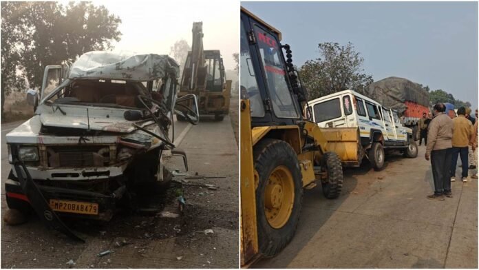 उमरिया में बरम बाबा हाइवे पर तूफान वाहन और ट्रक की टक्कर में एक की मौत, डेढ़ दर्जन लोग घायल