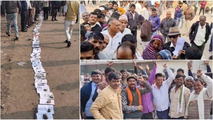 देवास में कई घंटे लाइन में लगने के बाद भी नहीं मिली खाद, गुस्साए किसानों ने हाईवे पर उतरकर की नारेबाजी