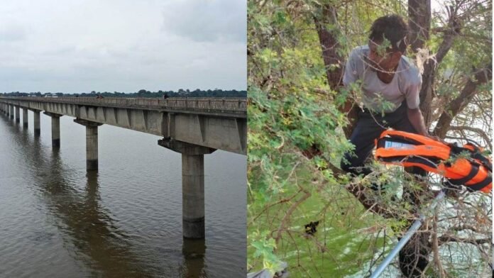 नर्मदा नदी पर बने पुल से कूद गया महिला कॉन्स्टेबल का पति, पेड़ पर फंसा, रेस्क्यू टीम ने सुरक्षित उतारा