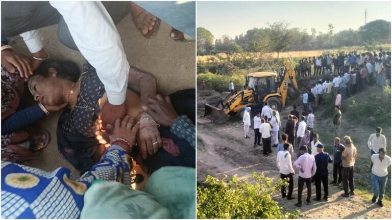 मंदसौर जिले में दशामाता की पूजा के लिए पीली मिट्टी खोद रही महिला टीला खिसकने से दबी, जेसीबी की मदद से निकाला बाहर