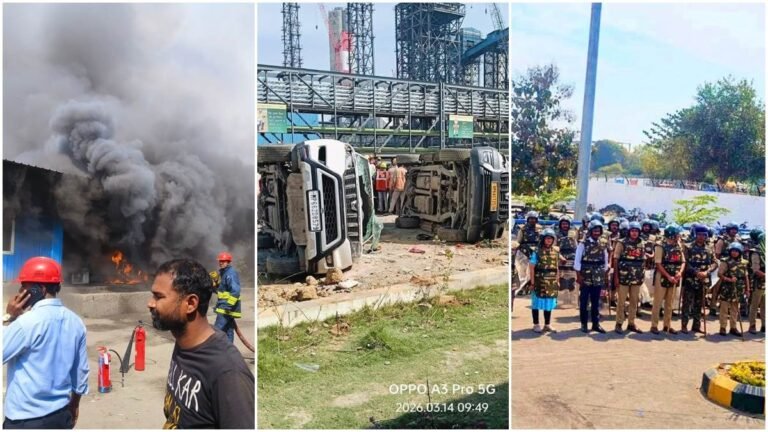 सिंगरौली में अडाणी पावर प्लांट में आगजनी, कई गाड़ियों में की तोड़फोड़, पुलिस की गाड़ियां पलटाईं