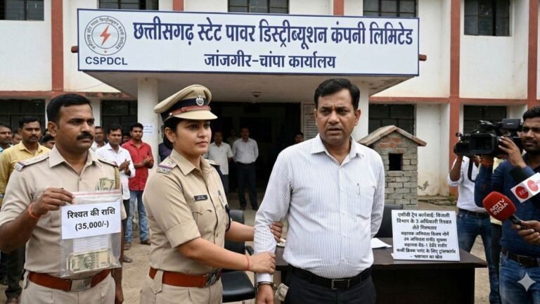 जांजगीर में असिस्टेंट इंजीनियर समेत बिजली विभाग के 3 अधिकारी घूस लेते दबोचे, ब्रिक्स प्लांट के लिए मांग रहे थे कमीशन