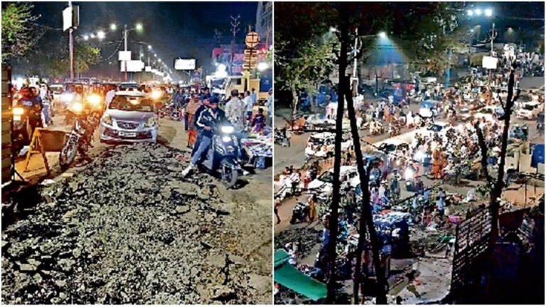 जबलपुर में व्यवस्था में जहर घोल रही अमृत योजना में लापरवाही, सड़क धंसकने के साथ घंटों लग रहा जाम
